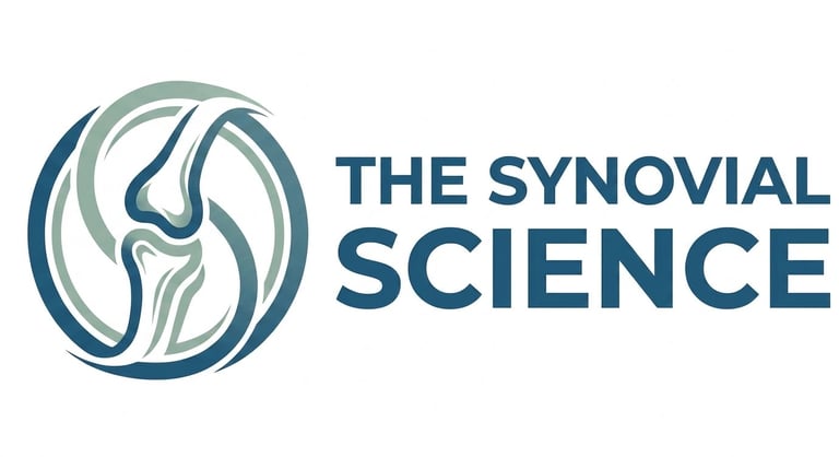 The Synovial Science logo featuring a stylized joint illustration in a circular badge with text